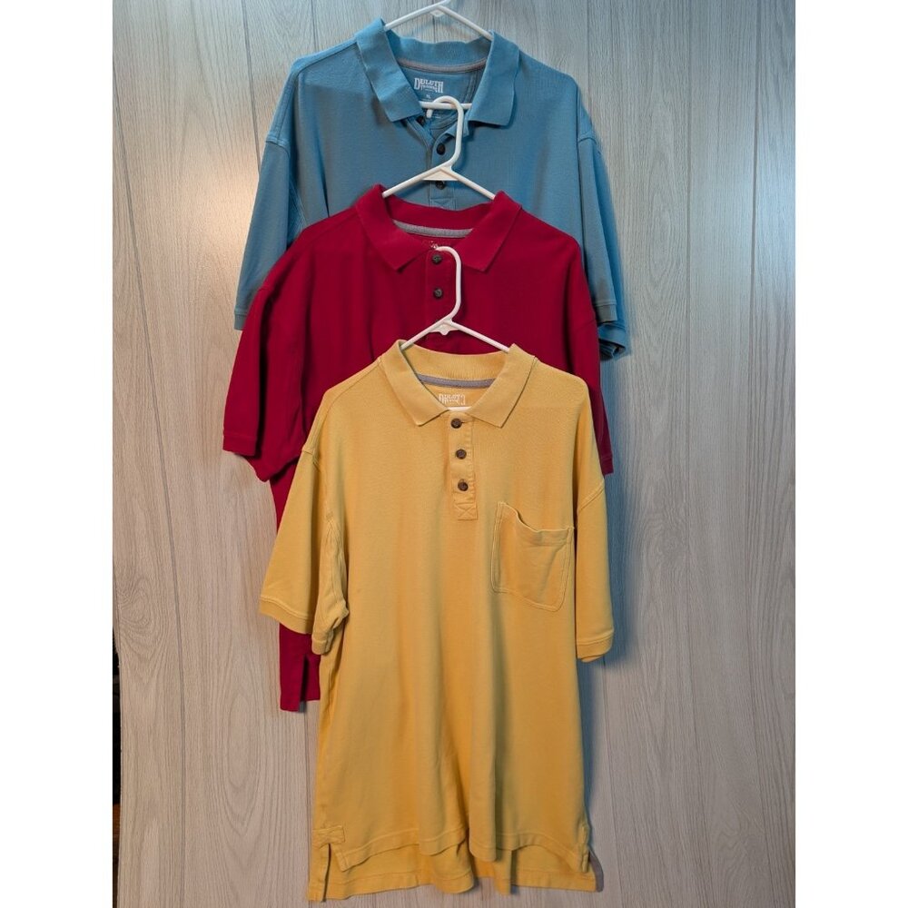 Lot Of 3 Duluth Trading Co Men’s Collared Polo Golf Shirt Sz XL Red Blue Yellow
